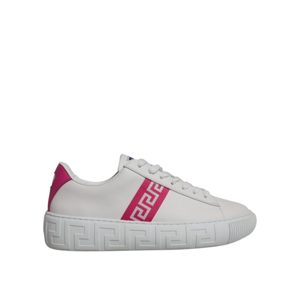 Versace White Pink Greca Print Platform Low Top Sneakers Men's Shoes